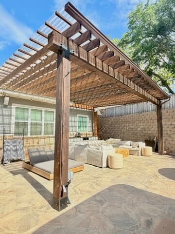 Massive Covered Pergola with custom cedar support beam